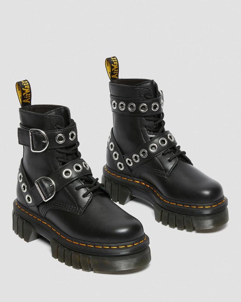 Botas Plataforma Dr Martens Audrick Hardware Cuero Mujer Negros | MX 547SGL